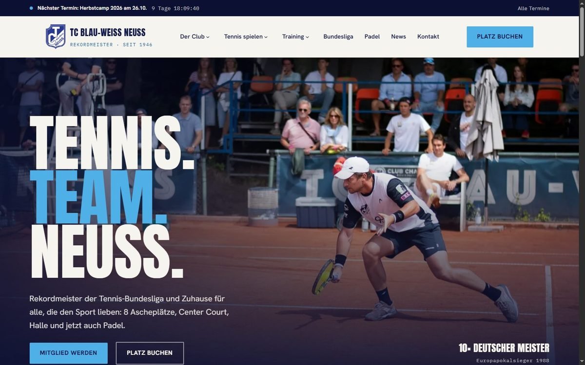 Startseite der neuen Website des TC Blau-Weiss Neuss